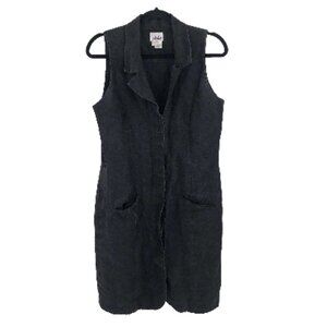 SAKE Black Linen Dress 14 100% Linen Y2K 00s Vintage Women Sleeveless Pockets